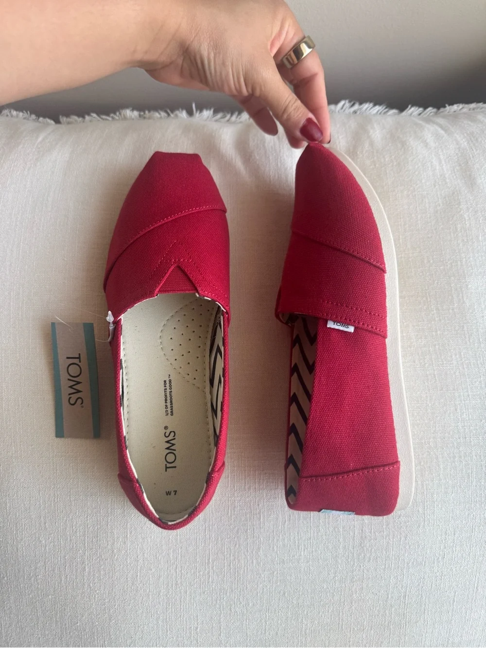 TOMS Red Canvas Alpargata Slip-Ons